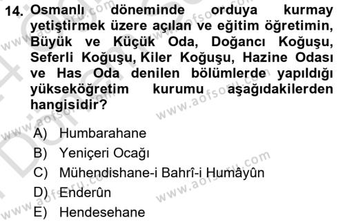 İslam Kurumları ve Medeniyeti Dersi 2023 - 2024 Yılı (Final) Dönem Sonu Sınavı 14. Soru