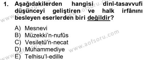 Türk İslam Edebiyatı Dersi 2012 - 2013 Yılı (Vize) Ara Sınavı 1. Soru