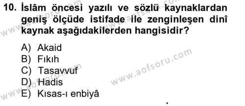 Türk İslam Edebiyatı Dersi 2012 - 2013 Yılı (Vize) Ara Sınavı 10. Soru