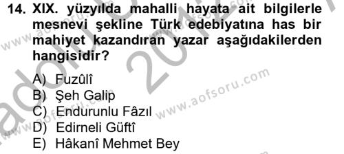 Türk İslam Edebiyatı Dersi 2012 - 2013 Yılı (Vize) Ara Sınavı 14. Soru