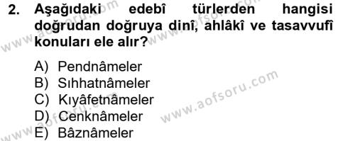 Türk İslam Edebiyatı Dersi 2012 - 2013 Yılı (Vize) Ara Sınavı 2. Soru