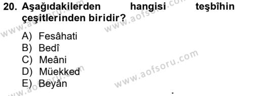 Türk İslam Edebiyatı Dersi 2012 - 2013 Yılı (Vize) Ara Sınavı 20. Soru