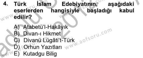 Türk İslam Edebiyatı Dersi 2012 - 2013 Yılı (Vize) Ara Sınavı 4. Soru