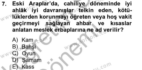 Türk İslam Edebiyatı Dersi 2012 - 2013 Yılı (Vize) Ara Sınavı 7. Soru