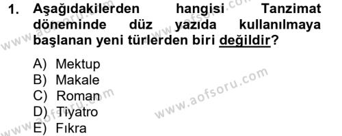 Türk İslam Edebiyatı Dersi 2012 - 2013 Yılı (Final) Dönem Sonu Sınavı 1. Soru