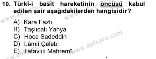 Türk İslam Edebiyatı Dersi 2012 - 2013 Yılı (Final) Dönem Sonu Sınavı 10. Soru