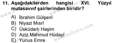 Türk İslam Edebiyatı Dersi 2012 - 2013 Yılı (Final) Dönem Sonu Sınavı 11. Soru