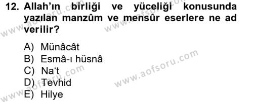 Türk İslam Edebiyatı Dersi 2012 - 2013 Yılı (Final) Dönem Sonu Sınavı 12. Soru