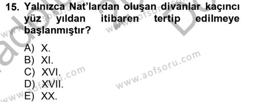 Türk İslam Edebiyatı Dersi 2012 - 2013 Yılı (Final) Dönem Sonu Sınavı 15. Soru