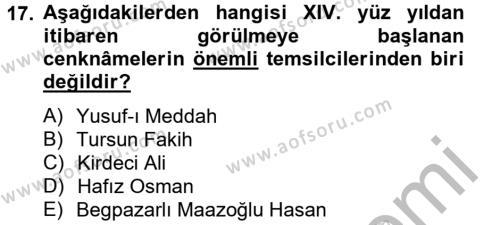 Türk İslam Edebiyatı Dersi 2012 - 2013 Yılı (Final) Dönem Sonu Sınavı 17. Soru