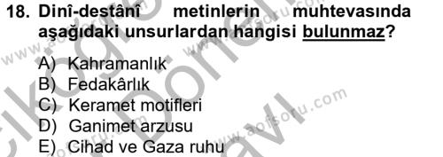 Türk İslam Edebiyatı Dersi 2012 - 2013 Yılı (Final) Dönem Sonu Sınavı 18. Soru