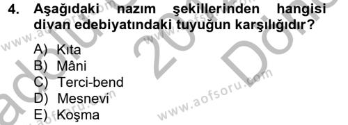 Türk İslam Edebiyatı Dersi 2012 - 2013 Yılı (Final) Dönem Sonu Sınavı 4. Soru