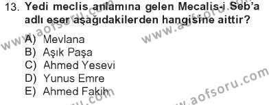 Türk İslam Edebiyatı Dersi 2012 - 2013 Yılı Tek Ders Sınavı 13. Soru