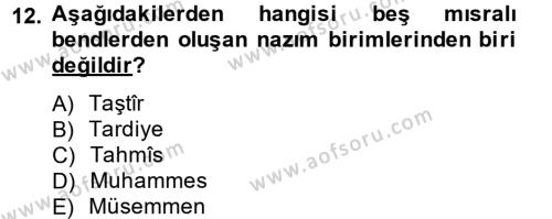 Türk İslam Edebiyatı Dersi 2013 - 2014 Yılı (Vize) Ara Sınavı 12. Soru