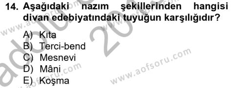 Türk İslam Edebiyatı Dersi 2013 - 2014 Yılı (Vize) Ara Sınavı 14. Soru