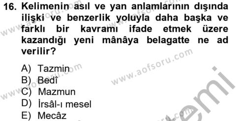Türk İslam Edebiyatı Dersi 2013 - 2014 Yılı (Vize) Ara Sınavı 16. Soru