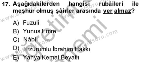 Türk İslam Edebiyatı Dersi 2013 - 2014 Yılı (Vize) Ara Sınavı 17. Soru