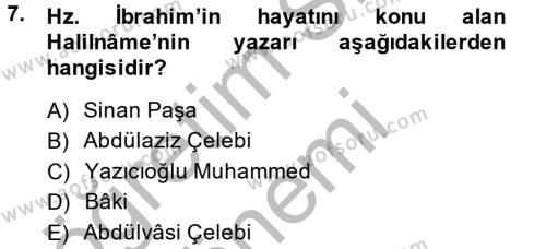Türk İslam Edebiyatı Dersi 2013 - 2014 Yılı (Vize) Ara Sınavı 7. Soru