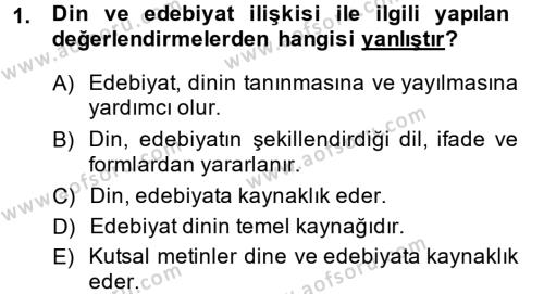 Türk İslam Edebiyatı Dersi 2013 - 2014 Yılı (Final) Dönem Sonu Sınavı 1. Soru