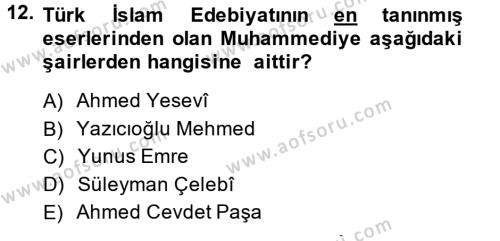 Türk İslam Edebiyatı Dersi 2013 - 2014 Yılı (Final) Dönem Sonu Sınavı 12. Soru