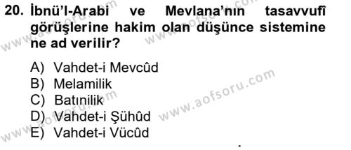 Türk İslam Edebiyatı Dersi 2013 - 2014 Yılı (Final) Dönem Sonu Sınavı 20. Soru