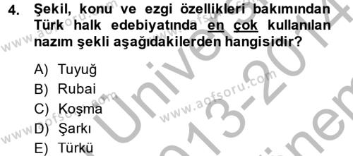 Türk İslam Edebiyatı Dersi 2013 - 2014 Yılı (Final) Dönem Sonu Sınavı 4. Soru