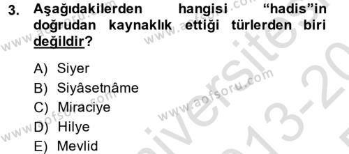 Türk İslam Edebiyatı Dersi 2013 - 2014 Yılı Tek Ders Sınavı 3. Soru