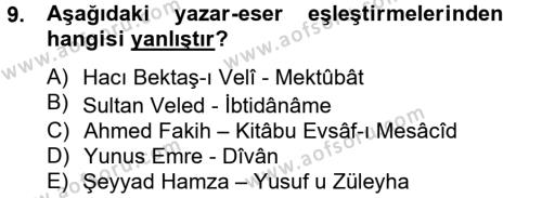 Türk İslam Edebiyatı Dersi 2013 - 2014 Yılı Tek Ders Sınavı 9. Soru