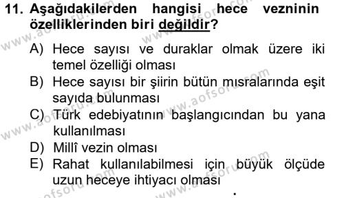 Türk İslam Edebiyatı Dersi 2014 - 2015 Yılı (Vize) Ara Sınavı 11. Soru