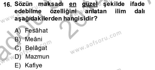 Türk İslam Edebiyatı Dersi 2014 - 2015 Yılı (Vize) Ara Sınavı 16. Soru