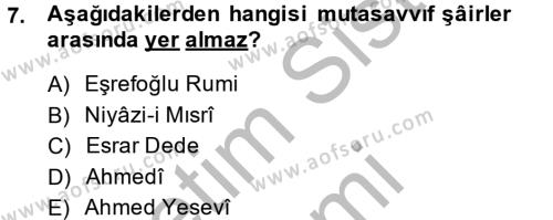 Türk İslam Edebiyatı Dersi 2014 - 2015 Yılı (Vize) Ara Sınavı 7. Soru