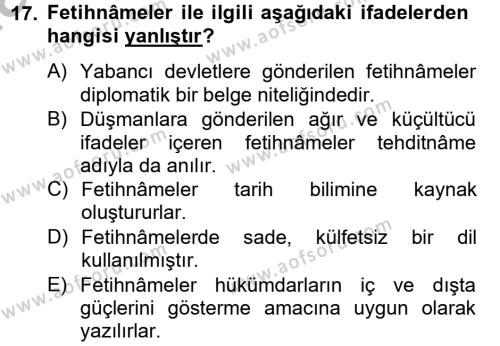 Türk İslam Edebiyatı Dersi 2014 - 2015 Yılı (Final) Dönem Sonu Sınavı 17. Soru