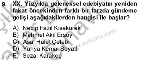 Türk İslam Edebiyatı Dersi 2014 - 2015 Yılı (Final) Dönem Sonu Sınavı 9. Soru