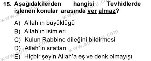 Türk İslam Edebiyatı Dersi 2014 - 2015 Yılı Tek Ders Sınavı 15. Soru