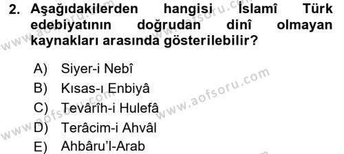 Türk İslam Edebiyatı Dersi 2015 - 2016 Yılı (Vize) Ara Sınavı 2. Soru