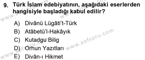 Türk İslam Edebiyatı Dersi 2015 - 2016 Yılı (Vize) Ara Sınavı 9. Soru
