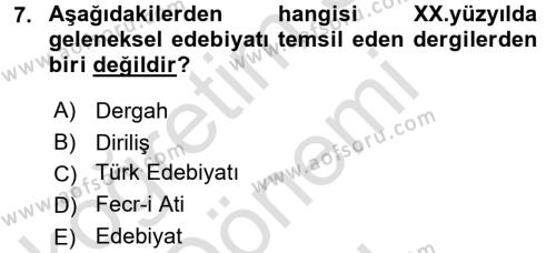 Türk İslam Edebiyatı Dersi 2015 - 2016 Yılı (Final) Dönem Sonu Sınavı 7. Soru