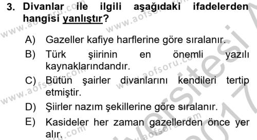 Türk İslam Edebiyatı Dersi 2016 - 2017 Yılı (Vize) Ara Sınavı 3. Soru