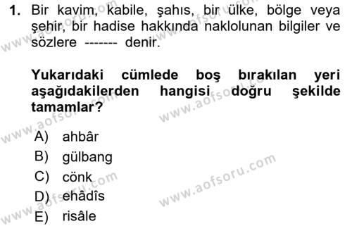 Türk İslam Edebiyatı Dersi 2020 - 2021 Yılı Yaz Okulu Sınavı 1. Soru