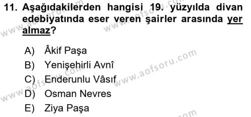 Türk İslam Edebiyatı Dersi 2020 - 2021 Yılı Yaz Okulu Sınavı 11. Soru