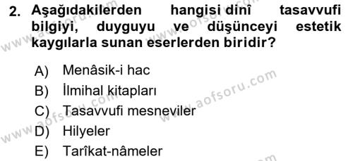 Türk İslam Edebiyatı Dersi 2020 - 2021 Yılı Yaz Okulu Sınavı 2. Soru