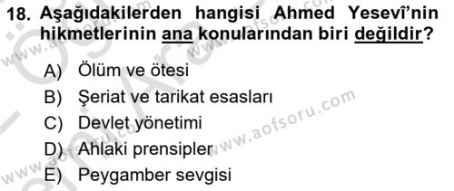 Türk İslam Edebiyatı Dersi 2021 - 2022 Yılı (Vize) Ara Sınavı 18. Soru