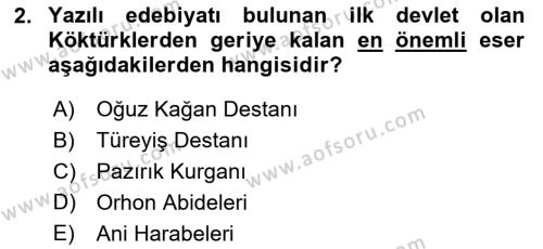 Türk İslam Edebiyatı Dersi 2021 - 2022 Yılı (Vize) Ara Sınavı 2. Soru