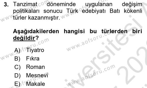 Türk İslam Edebiyatı Dersi 2021 - 2022 Yılı (Vize) Ara Sınavı 3. Soru