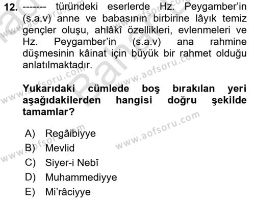 Türk İslam Edebiyatı Dersi 2021 - 2022 Yılı (Final) Dönem Sonu Sınavı 12. Soru