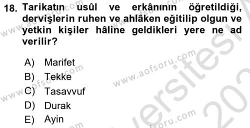 Türk İslam Edebiyatı Dersi 2021 - 2022 Yılı (Final) Dönem Sonu Sınavı 18. Soru