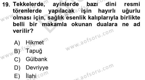 Türk İslam Edebiyatı Dersi 2021 - 2022 Yılı (Final) Dönem Sonu Sınavı 19. Soru