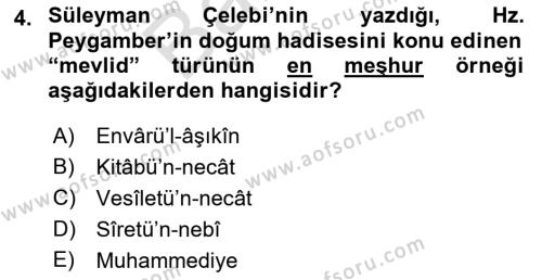 Türk İslam Edebiyatı Dersi 2021 - 2022 Yılı (Final) Dönem Sonu Sınavı 4. Soru