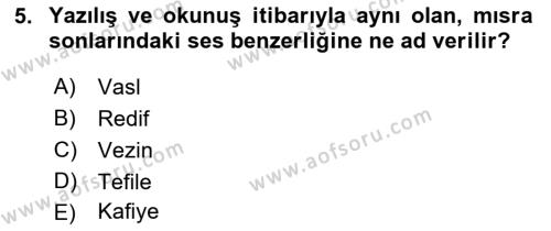 Türk İslam Edebiyatı Dersi 2021 - 2022 Yılı Yaz Okulu Sınavı 5. Soru