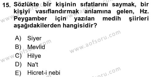 Türk İslam Edebiyatı Dersi 2022 - 2023 Yılı Yaz Okulu Sınavı 15. Soru